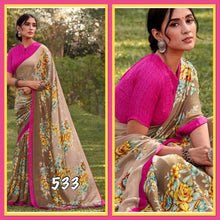 Load image into Gallery viewer, Floral print saree in georgette ( ready to dispatch in Uk)533