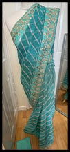 Load image into Gallery viewer, Georgette Lairya print saree 936 ( saree is 5 and 1/2 yards it is NOT 6 yards the bottom border starts at 45 inch