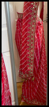Load image into Gallery viewer, Georgette Lairya print saree 935( the saree is 5 and 1/2 yards it is NOT 6 yards the bottom border starts at around 45 inch