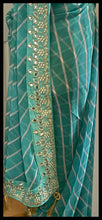 Load image into Gallery viewer, Georgette Lairya print saree 936 ( saree is 5 and 1/2 yards it is NOT 6 yards the bottom border starts at 45 inch