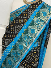 Load image into Gallery viewer, Semi Silk bandhani (brown and blue) 993
