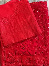 Load image into Gallery viewer, Georgette Sequin saree (bright Red colour )1472