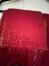 Load image into Gallery viewer, Georgette sequins saree ( darker red ) 1549