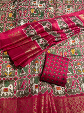 Load image into Gallery viewer, Cotton silk saree ( light olive ) 1651