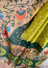 Load image into Gallery viewer, Georgette silk saree ( not pure green but towards yellow ) 1820