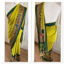 Load image into Gallery viewer, Georgette silk saree ( not pure green but towards yellow ) 1820