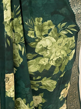 Load image into Gallery viewer, Floral print saree the colour is dark green 2103