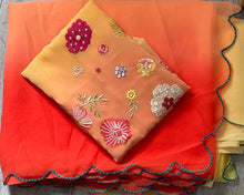 Load image into Gallery viewer, Georgette colour layer saree 4162 ( the edge tread on the scallop is blue )