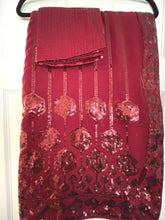 Load image into Gallery viewer, Georgette sequins saree ( darker red ) 1549