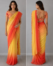 Load image into Gallery viewer, Georgette colour layer saree 4162 ( the edge tread on the scallop is blue )