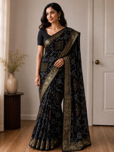 Load image into Gallery viewer, Semi Silk bandhani 1646 ( dark brown colour not black )