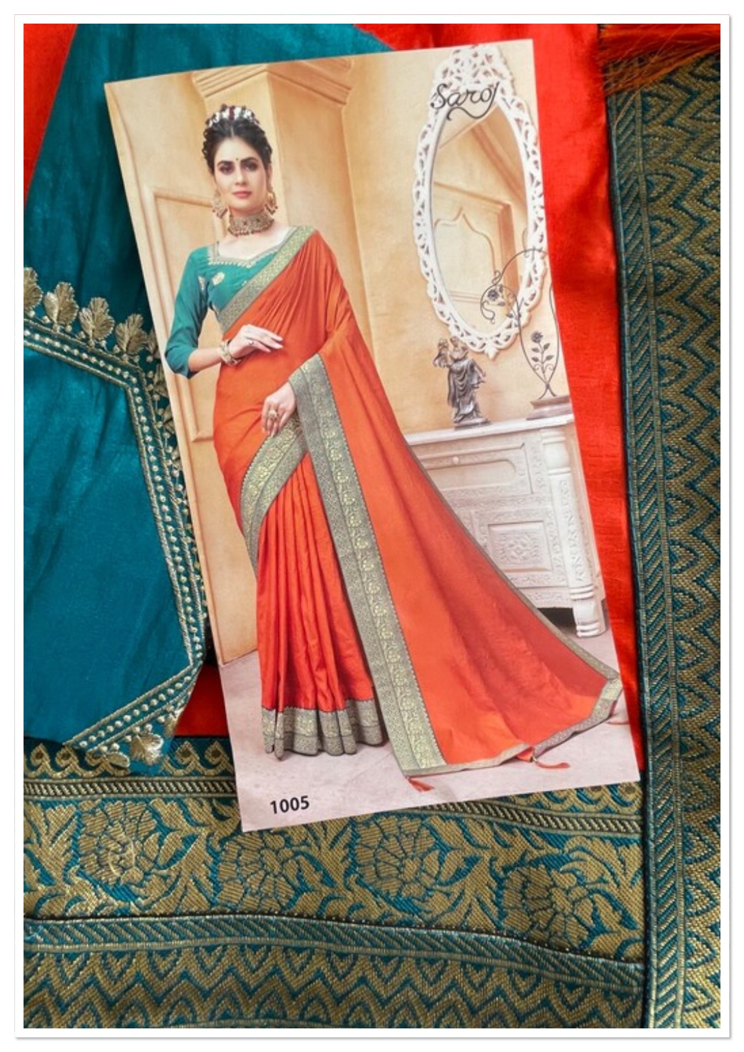 RE - Cyan color Embroiderey Dolla Silk Saree - Indian